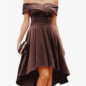 JASAMBAC Women's Off Shoulder High Low Wedding/Party/Cocktail Dress with POCKETS